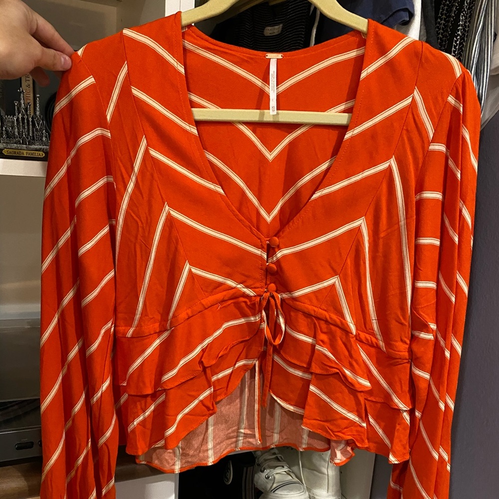 Orange FreePeople Long Sleeve Crop Top